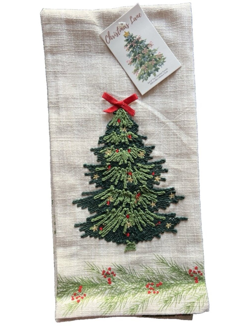 Christmas Tree Dish Kitchen Towel Set of 2 Embroidered FESTIVE Detailed 20" x 28